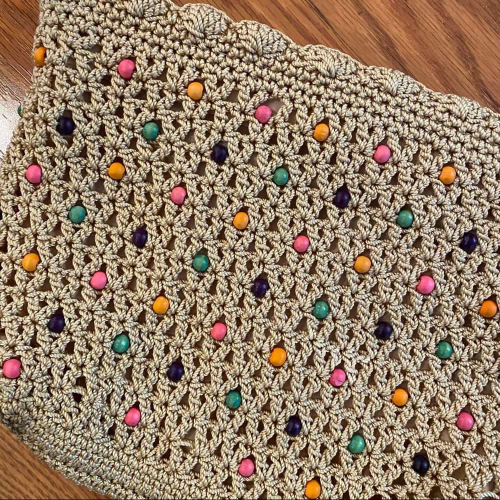 Vintage Y2K does 70’s Beaded Macrame Purse Boho Purse Wooden Bead Bag Crossbody - Picture 2 of 15